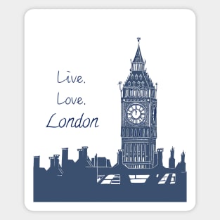Live Love London Quote Big Ben Linocut Blue andWhite Magnet